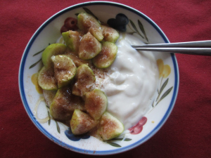 Bowl with figs and fresh yoghurt